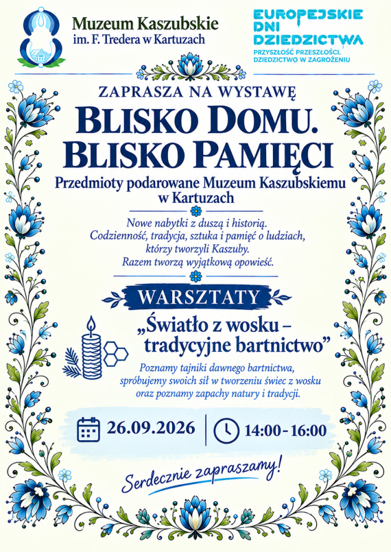 Oficjalny ogólnopolski plakat Europejskich Dni Dziedzictwa 2026 z hasłem: Przyszłość przeszłości. Dziedzictwo w zagrożeniu. Plakat przedstawia zabytkowy budynek starej gazowni w Warszawie na tle nowoczesnych wieżowców.